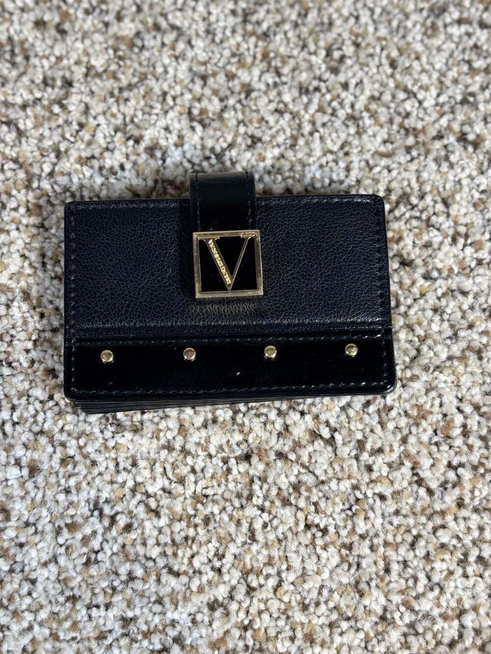Victoria's Secret Black Studded Logo Expandable Card Case Wallet